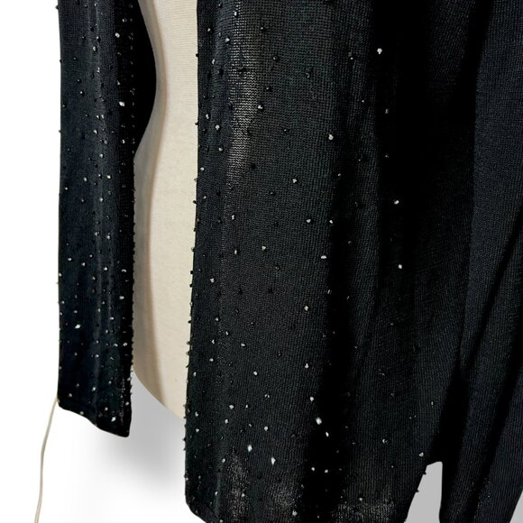 Eileen Fisher Black Semi Sheer Cotton Blend Beaded Open Front Cardigan Sz PL - Picture 3 of 10